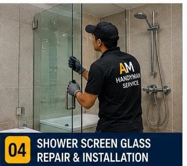 New frameless shower screen glass installation in a modern bathroom