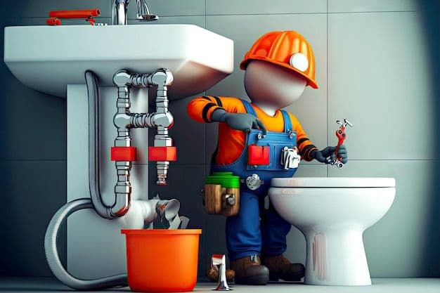 Plumber repairing a kitchen sink pipe under a cabinet