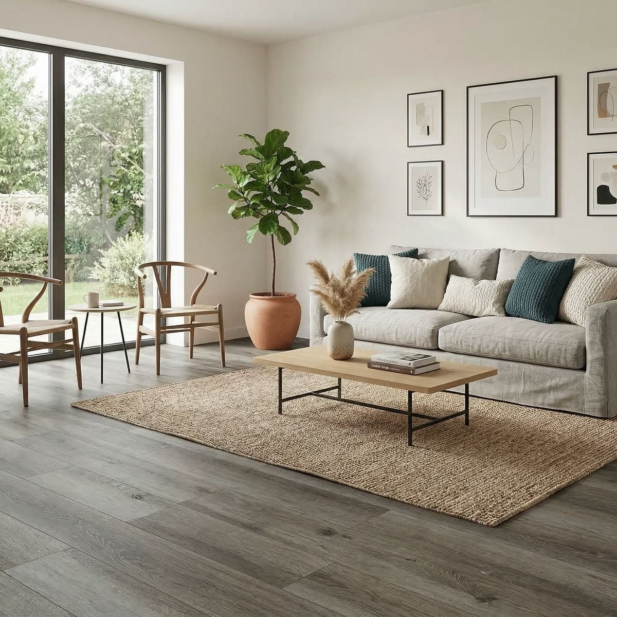 New vinyl plank flooring installed in a HDB living room