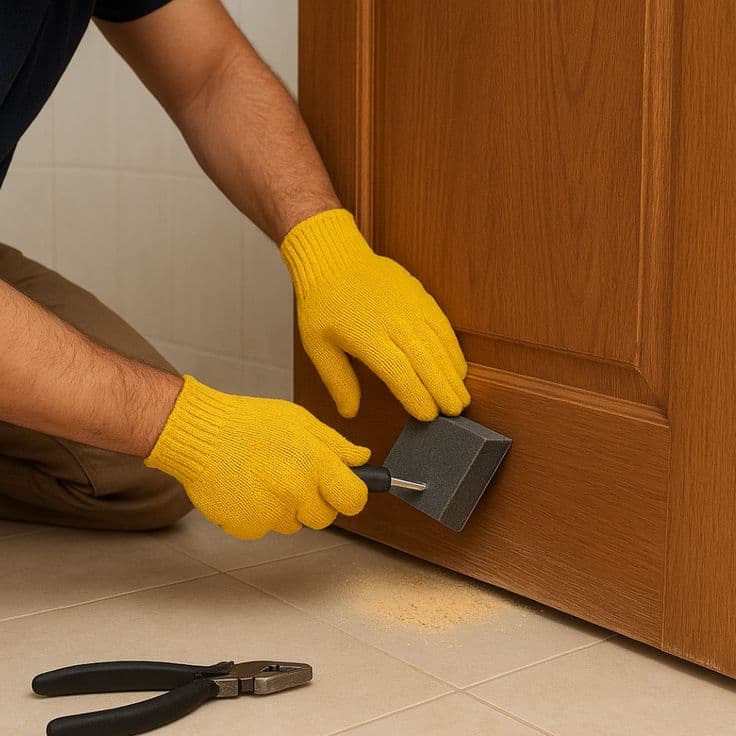 Repairing a rotten door frame with new wood spliced in