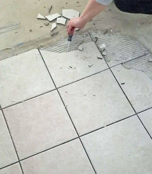 Patching a concrete floor after removal of old tiles