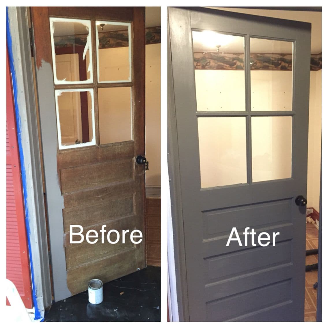 Repainted door frame after reinstatement