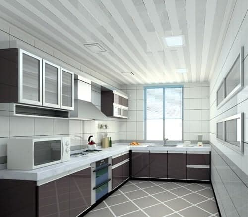 PVC ceiling panels being installed in a wet kitchen